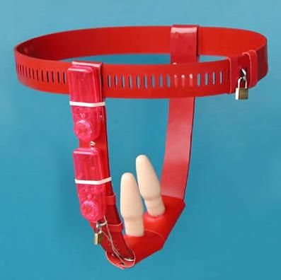 Ženský uzamykatelný pás cudnosti se dvěma vibračními kolíky